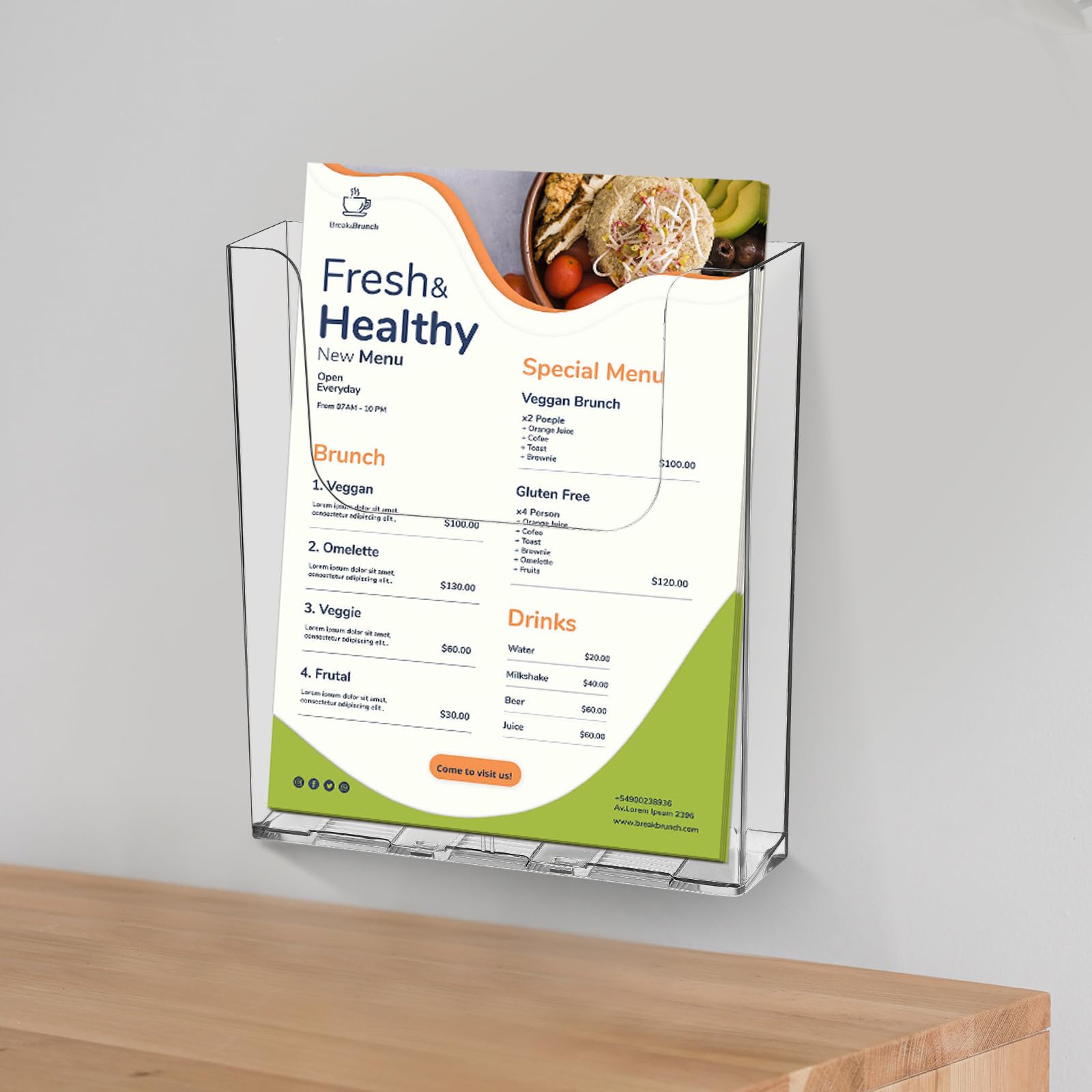 Uonlytech Organizador de Archivos de Pared Acrílico Transparente 2 Piezas Diseño Elegante y Material Resistente para Oficina y Hotel