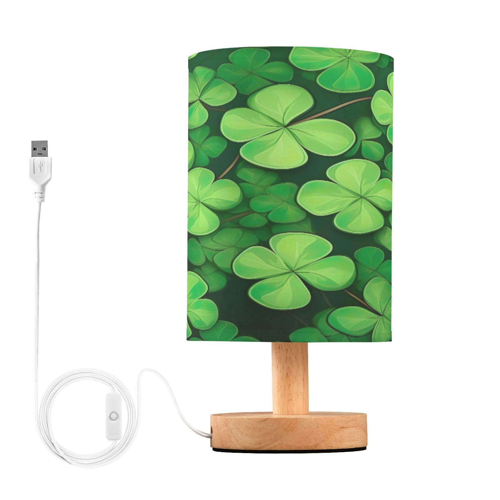 SDMKA St Patrick Bedside Table Lamp for Bedroom, Minimalist Nightstand Lamp with Round Fabric Shade for Living Room, Office, No Bulb Required