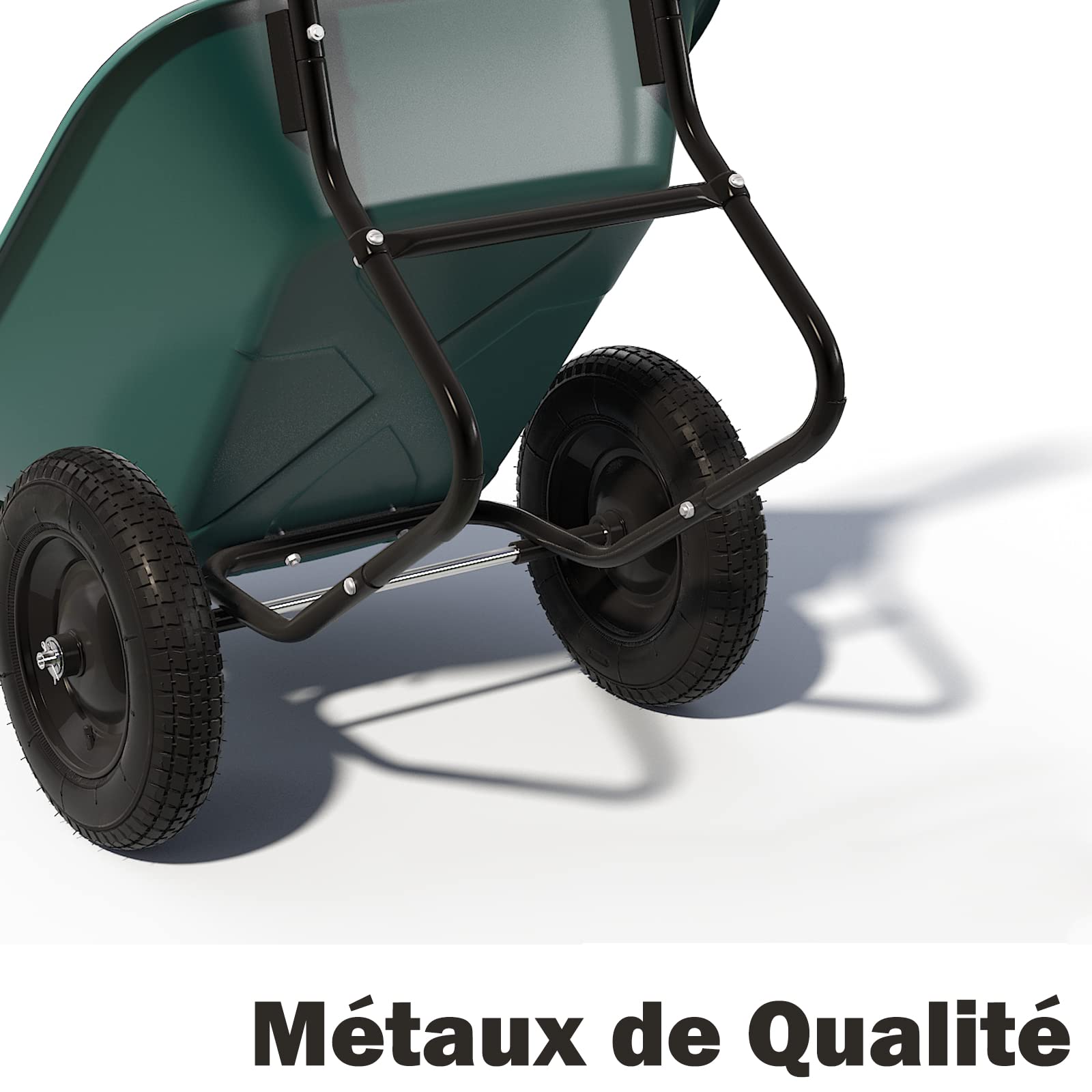 GYMAX Brouette de Jardin 2 Roues avec Cuve de 140 L, Chariot de Jardin avec Contenant en PP, Cadre en Fer Charge 100kg, Pneumatiques pour Tout Terrain, Convient pour Jardin, Patio et Entrepôt (Vert)