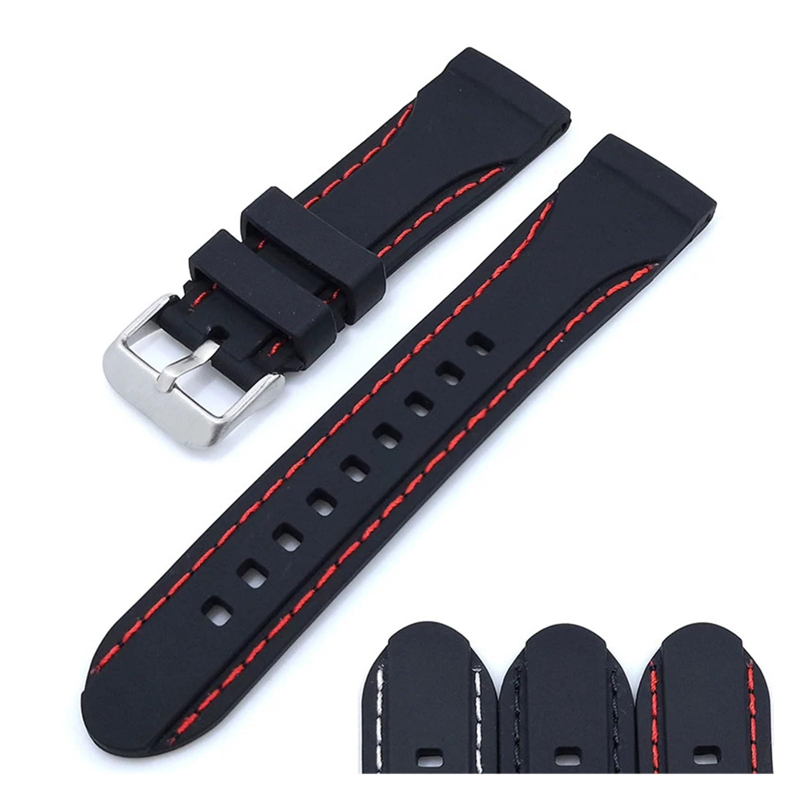Cinturino in silicone impermeabile per orologio sportivo, 20 mm, 22 mm, 24 mm, accessori di ricambio per orologio (linea nero-bianca, 24 mm)