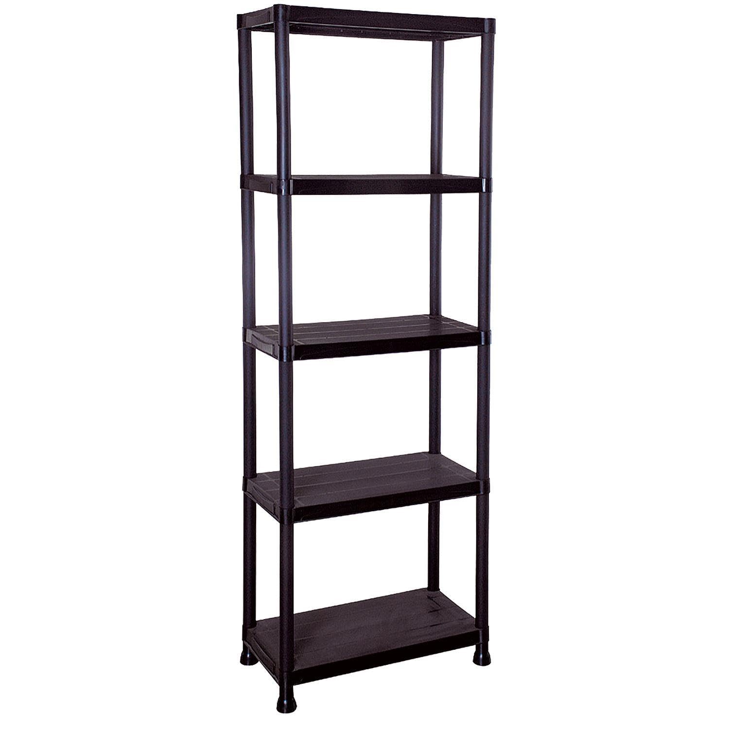 Greenfields 4/5 Tier Black Plastic Shelving Unit Storage Organised Garage/Home/Pantry Racking Shelf Shelves Workbench Workman Bays Racking Tools Paint Stationary Parts (5 Tier)