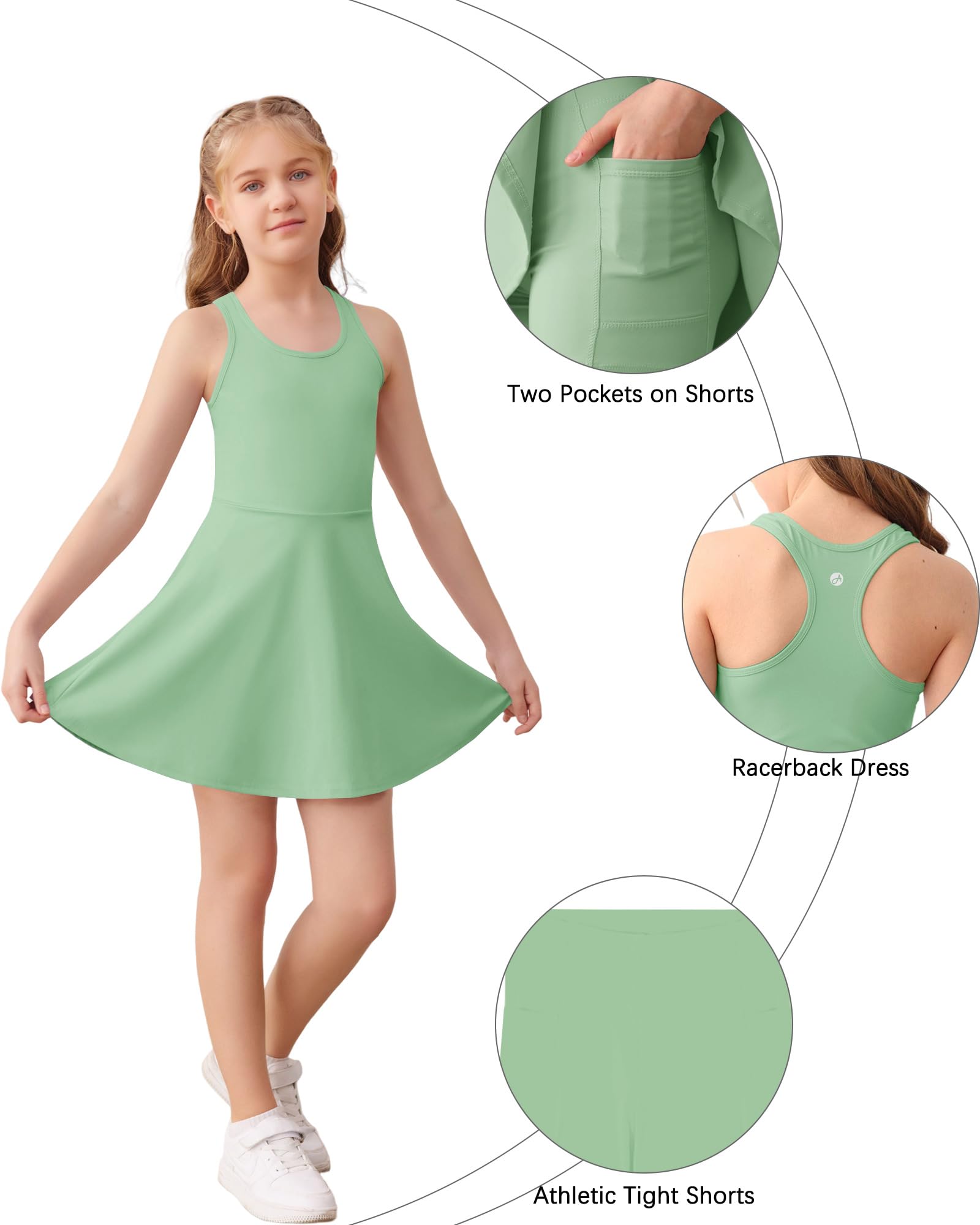 Haloumoning Robe de tennis sans manches pour fille - Dos nageur - Robe de golf pour l'école - Tenue de sport avec poches courtes