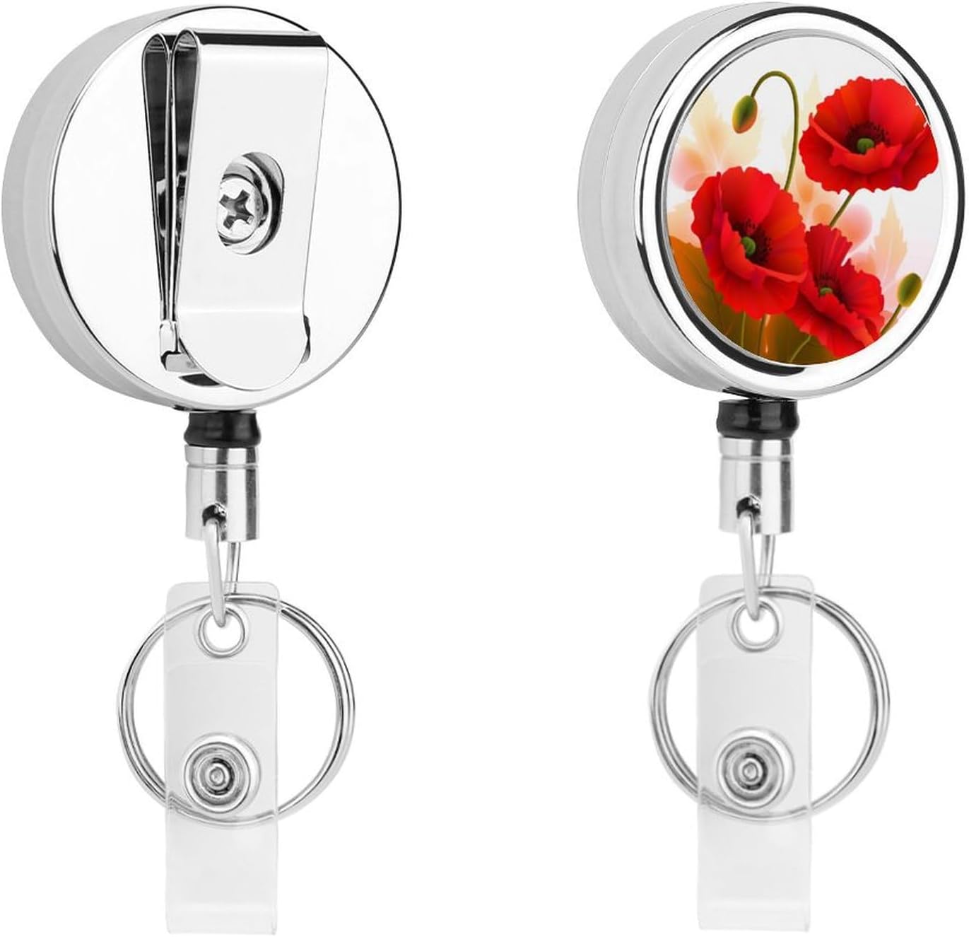 Badge Reels Retractable Poppy Flowers Vivid Petals Printed