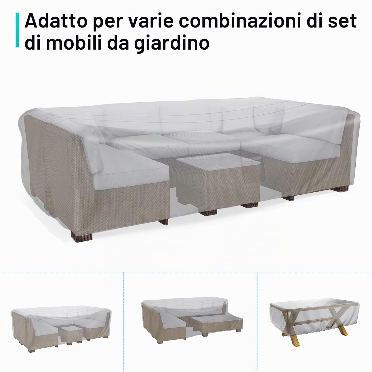Copertura Mobili da Giardino (200x160x70cm), 600D Resistente Oxford Copertura Tavolo Esterno con Uscita Aria, Anti-UV Copridivano Esterno Impermeabile Telo Copri Divano da Esterno