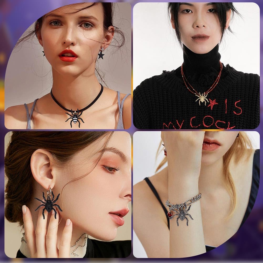 20 Ciondoli Halloween Stile Gotico In Acciaio Inox | Teschio, Ragno, Strega, Bara | Kit Fai Da Te Gioielli - 2