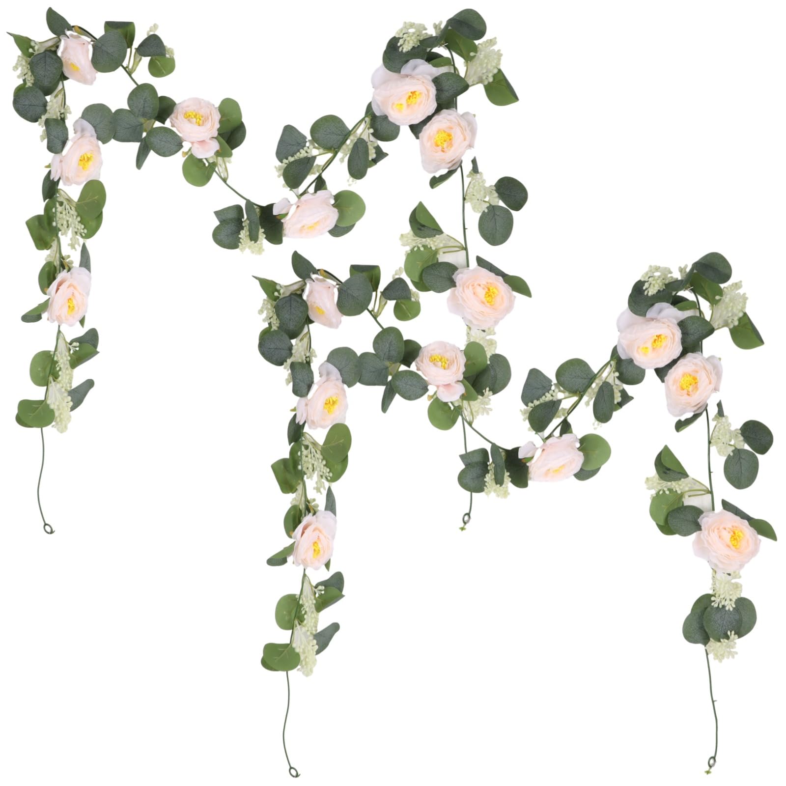 2 STK. künstliche Eukalyptus-Blumengirlande, 6,6 ft / 200 cm Fake Rosen Grünpflanzen-Girlande, hängende Eukalyptus-Ranken für Heimdeko, Party und Hochzeit, pflegeleicht