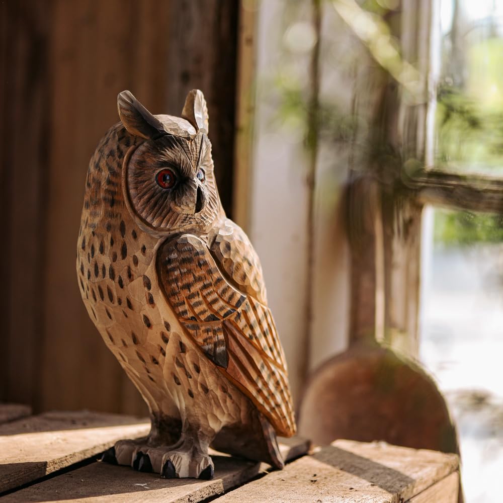 WILDLIFEGARDEN WG4480 - DecoBird Waldohreule - Ręcznie wyrzeźbiona dekoracyjna figurka ptaka z drewna - Duże europejskie ptaki