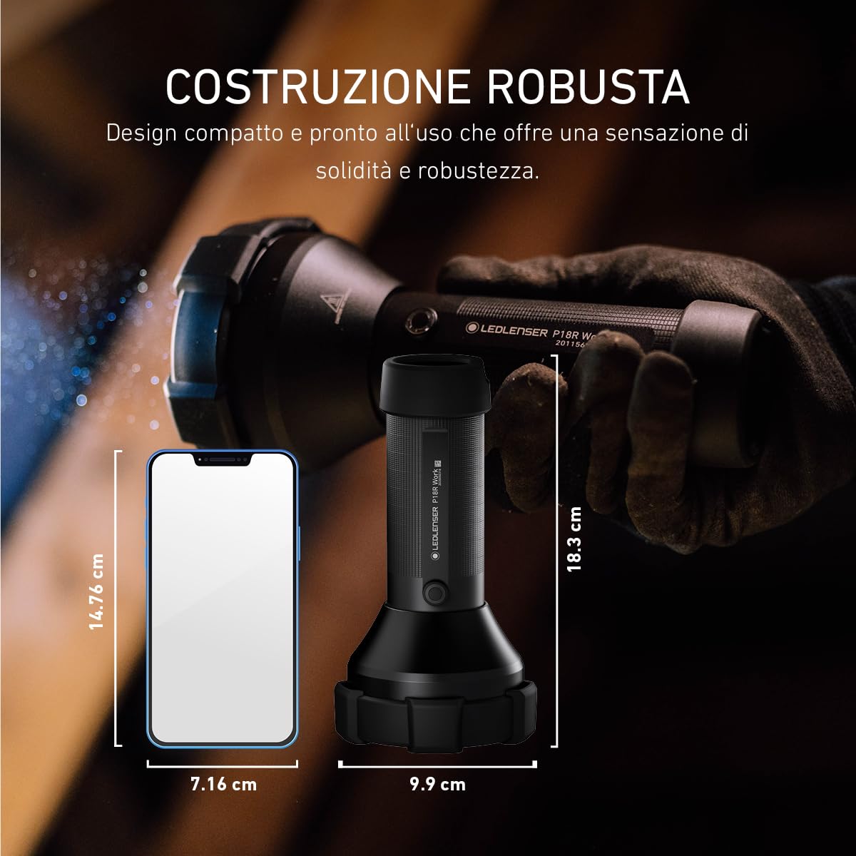 Ledlenser P18R Work Torcia Ricaricabile, 4500lm, Portata 720m, IP54 | Messa a fuoco regolabile, 669g, autonomia 70h, protezione in gomma, ideale per sicurezza e cantieri | 2020