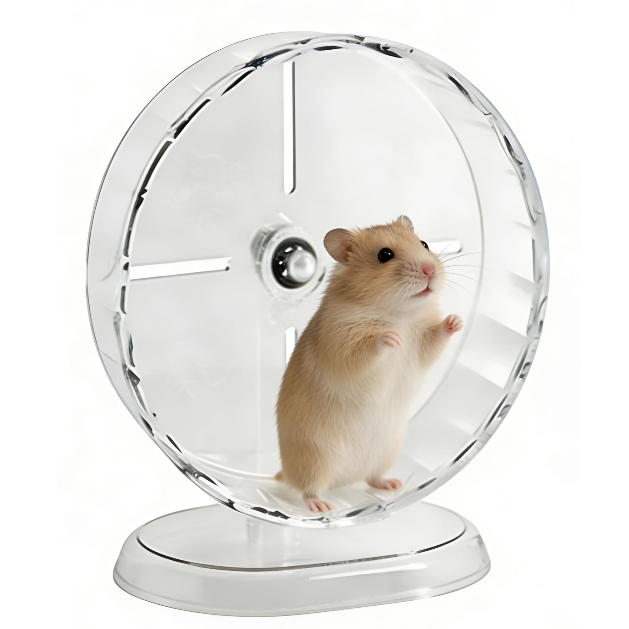 Silent Hamster-Wheel for Running Exercising 9.45 inches with Support Stand, Transparent Running Wheel with Base, Anti Skid Height Adjustable Easy to Clean (Large)