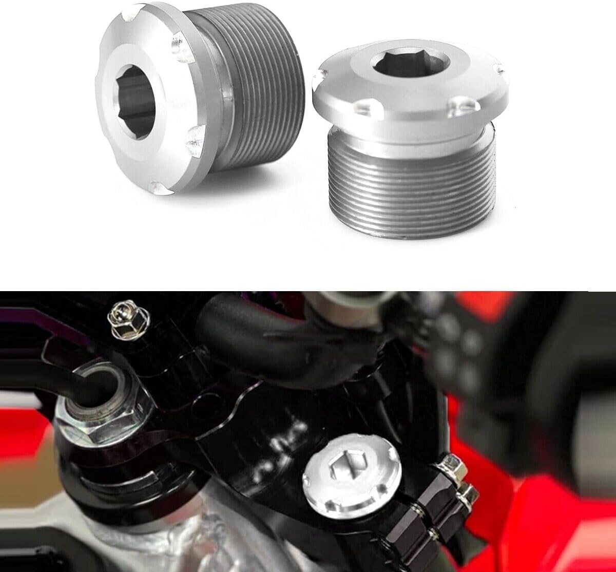 3D CRF110 Front Fork Top Cap Accessories Compatible with CRF 110 CRF110F CRF125 CRF125F 2019-2024 Motorcycle Aluminum Forks Tube Bolt Covers (Silver)