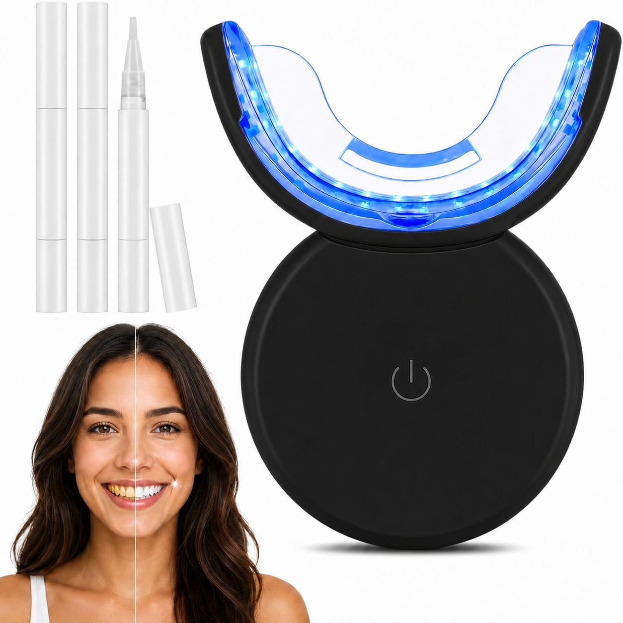 Wellawhite Teeth Whitening Zahnbleaching Set Für Zuhause Mit LED Licht Mundschiene Gel Für Gelbe Zähne Kaffee Tee Rotwein Verfärbungen (Schwarz)