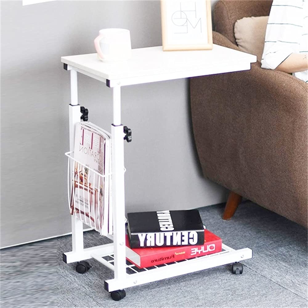 sogesfurniture End Table,Portatile Tavolo Laptop con Ruote,Tavolino,Compatto Tavolo per PC Notebook Tavolino per caffè Tavolino da Scrivania,Altezza Regolabile,Bianco BHEU-C6-DW
