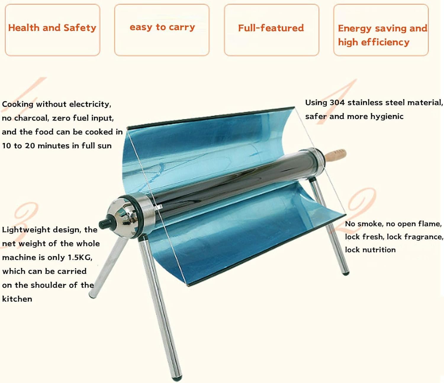 Portable Grill Solar Grill Stainless Steel Stove Oven Smoke Free Food Grade Foldable Delicious for Outdoor Camp Travel