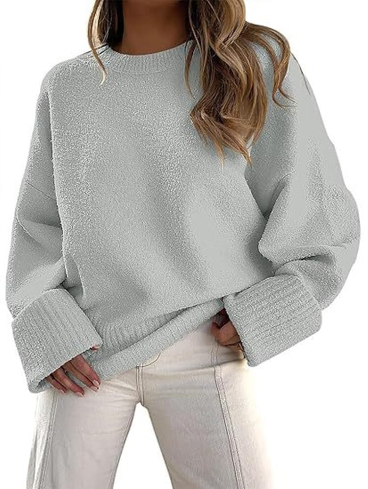 Women's Oversized Sweater Crewneck Long Sleeve Soft Fuzzy Knit Pullover Sweaters Fashionable Warm Knitted Top2