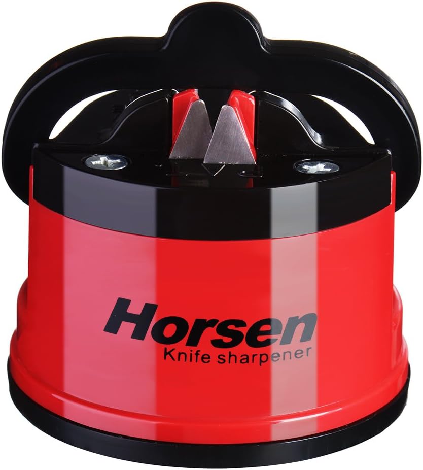 Horsen Professional Knife Sharpener with Suction Cup, Easy Quick and Safe for Use (Red).