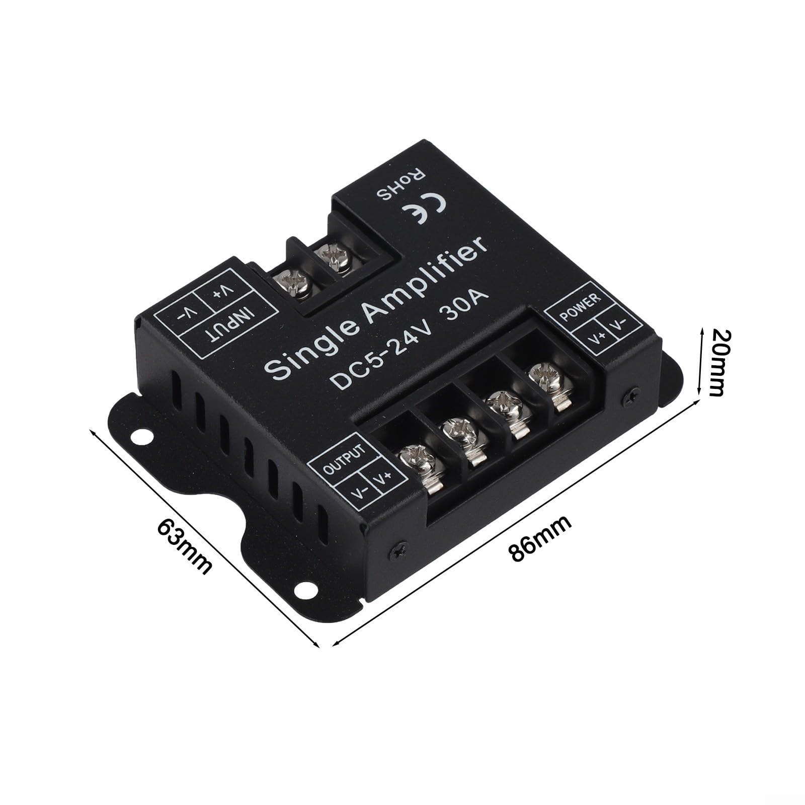 Amplificatore di segnale LED per strisce monocolore, per DC 5-24V 30A, alimentazione a canale singolo per modulo relè con alloggiamento in metallo