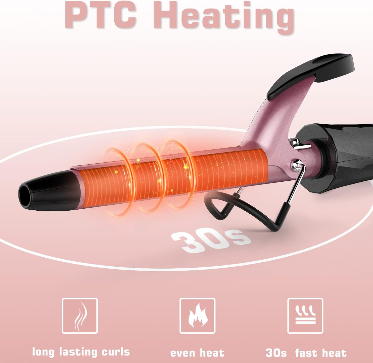 3/4 Inch Curling Iron for Short Hair, Dual Voltage Hair Curling Iron Ceramic, Professiona Curling Wand Tourmaline(Rose Gold) - Image 3