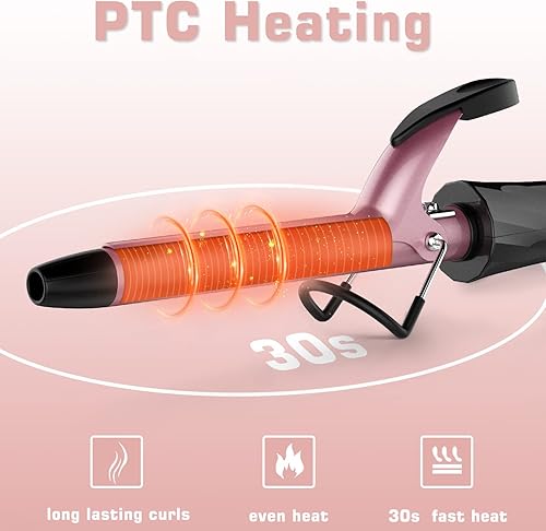 Miniatura 3 de Rizador de 34 pulgadas para cabello corto, rizador de pelo de doble voltaje de cerámica, varita rizadora profesional de turmalina (oro rosa)