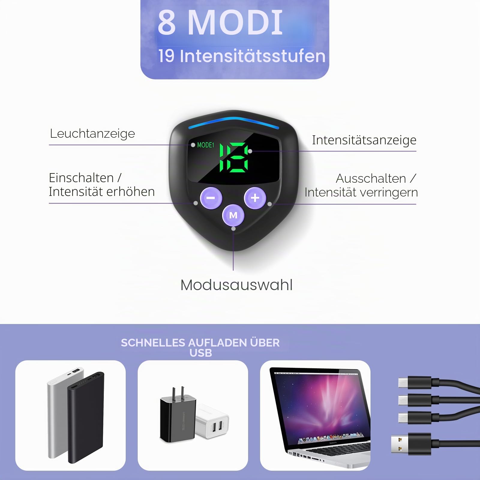 EMS Muskelstimulator Bauchmuskeltrainer Trainingsgerät, 8 Modi & 15 Intensitäten, Elektrischer Muskelstimulator, USB aufladbares Fitness-Training für Bauch/Arm/Bein, 10 Ersatz-Gel-Pads (Flamme)