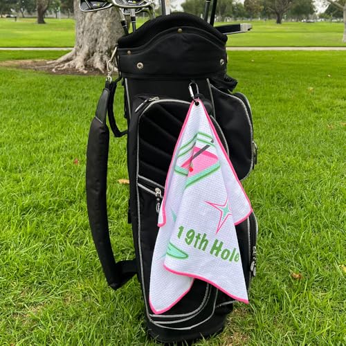 Giggle Golf Martini Par 3 Pack for Women, Microfiber Waffle Weave Golf Towel, Tee Bag with Tees and Bling Ball Marker with Magnetic Hat Clip (19th Hole)