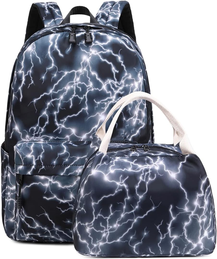 mezhsa Boy School Backpack Elementary Middle Lightning Bookbag Laptop Teenager Waterproof Lightweight (A-Black)