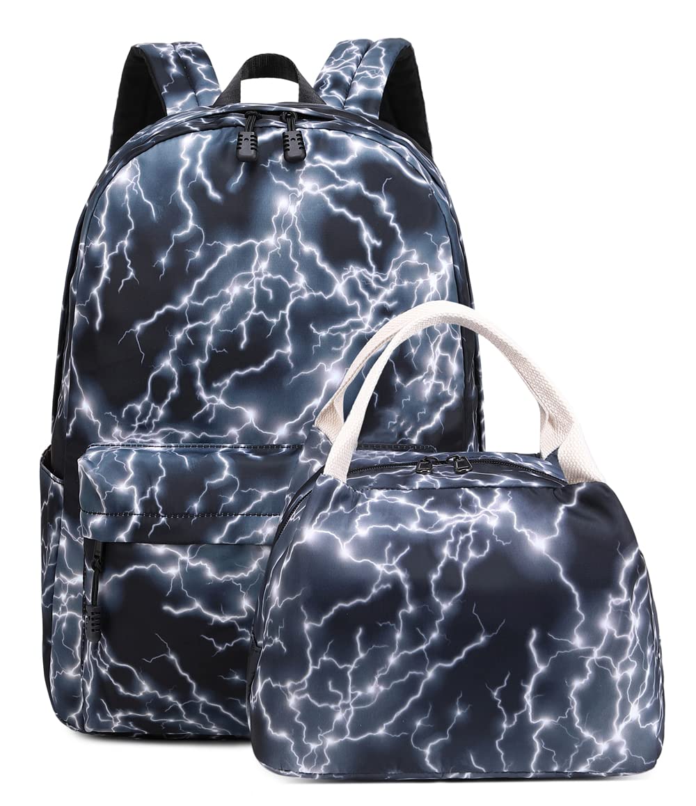 mezhsa Boy School Backpack Elementary Middle Lightning Bookbag Laptop Teenager Waterproof Lightweight (A-Black)