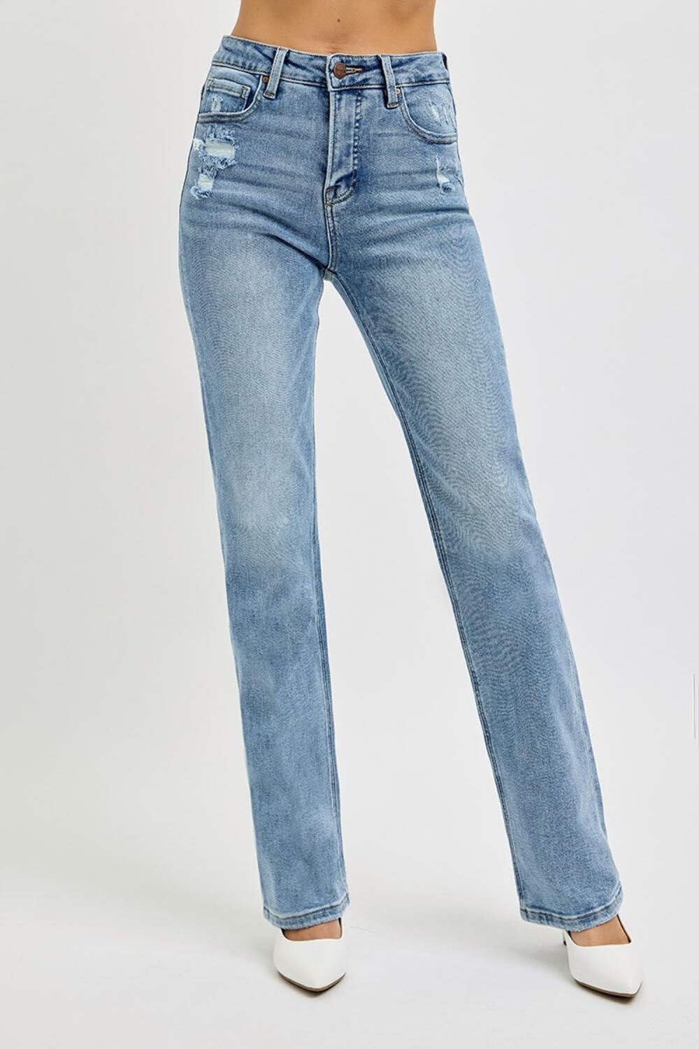 SALT TREE Risen Jeans - Tummy Control High Rise Straight Distressed Jeans - RDP5956 - Image 6