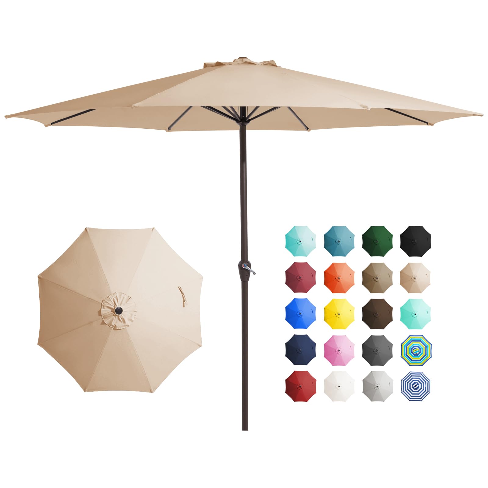 JEAREY 12' Patio Umbrellas Outdoor Table Market Umbrella w/Crank, 8 Sturdy Ribs, UV Protection Waterproof Sunproof for Garden, Deck, Backyard, Pool(Beige)