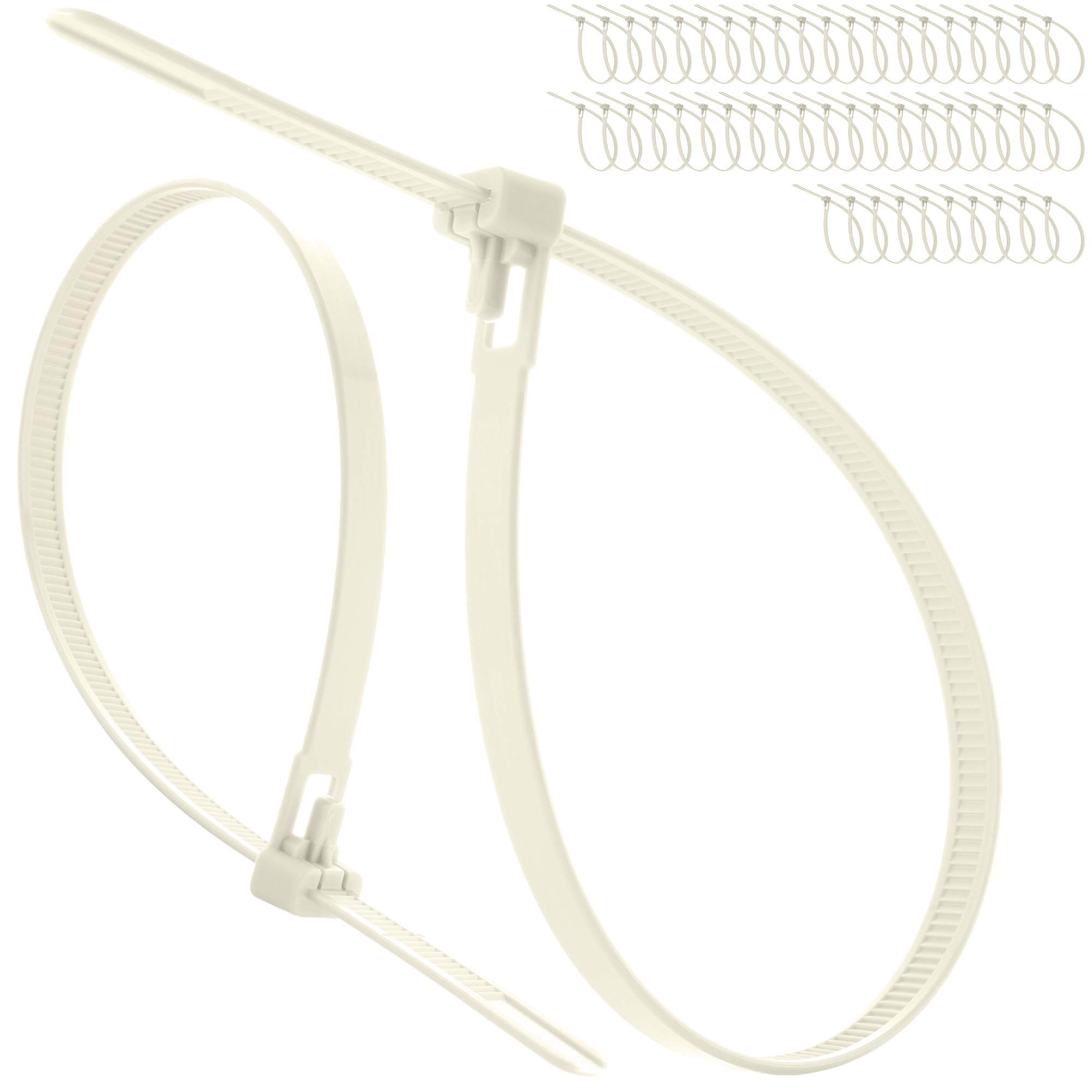 On1shelf Natural Releasable Cable Ties 7.2Mm X 300Mm 50 Pack Heavy Duty Reusable Zip Ties, Adjustable Removable Nylon Pa66 Tie Wraps For Large Cable Bundles, Garden, Garage & Workshop