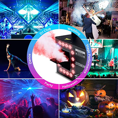 Tcfundy 1500W Fog Machine With 16 Led Lights, Haze Machine 10000Cfm With Timer Continuous Spray, Halloween Smoke Machine Stage Effect Dmx Hazer, W/Remote Control, For Party Wedding Disco Performance #TOP1