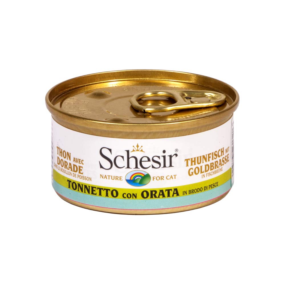 Schesir, Cibo Umido per Gatti Adulti Pollo Orata Filetti in Brodo - (24 Lattine da 70g)