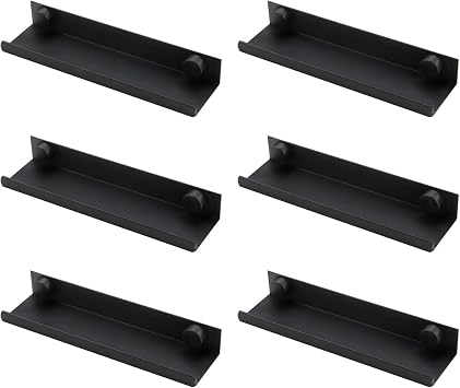 6 Pcs Vinyl Shelves Wall Mount Record Display Holder 12 Inch Albums LP Minimalist Record Storage Stand Set for CD Book Photo Picture Display in Office Home Store Easy Install Black Metal