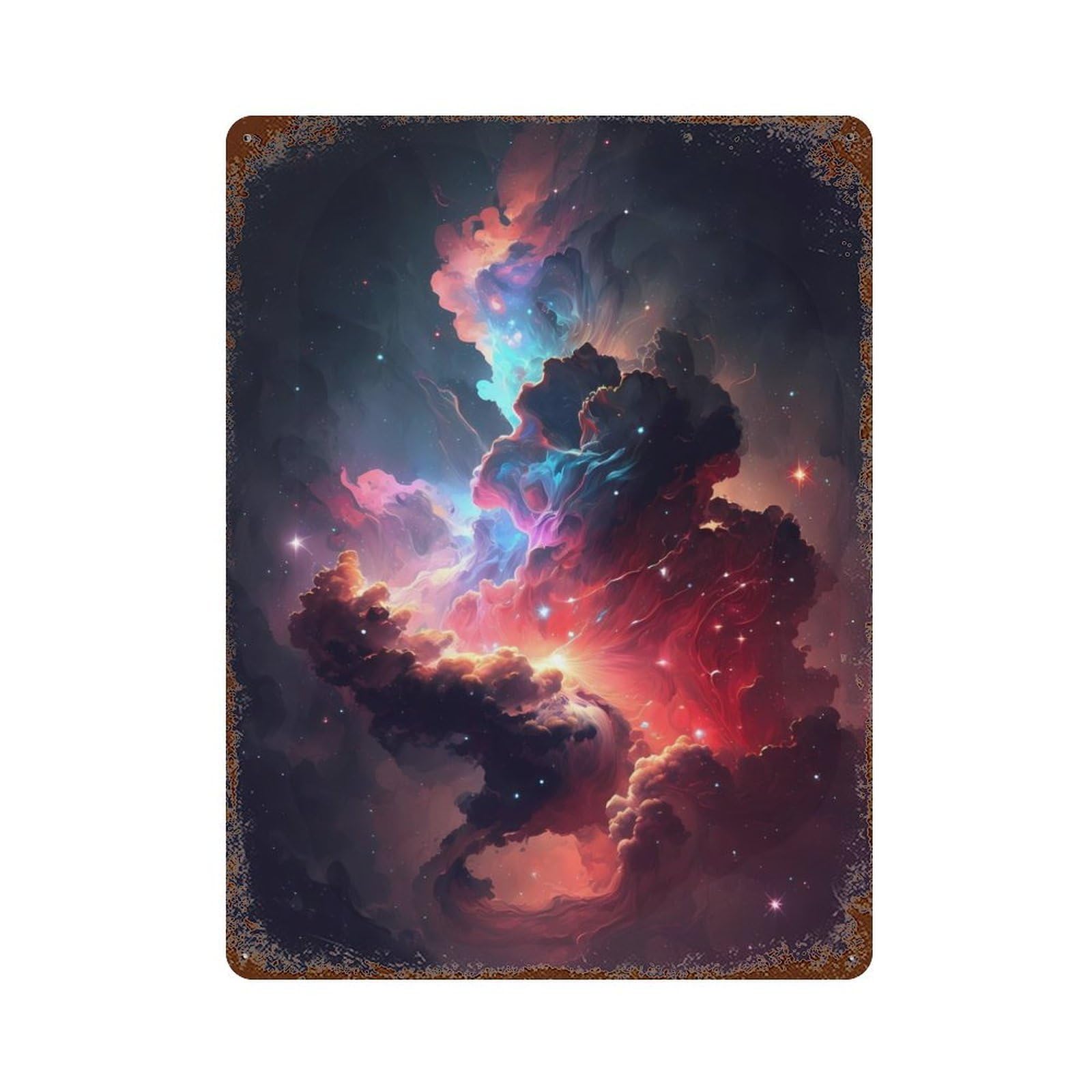 Colourful Cosmic Nebula Rust Effect Tin Sign 15.7"x11.8", Ideal for Farmhouse, Kitchen And Entryway Decor