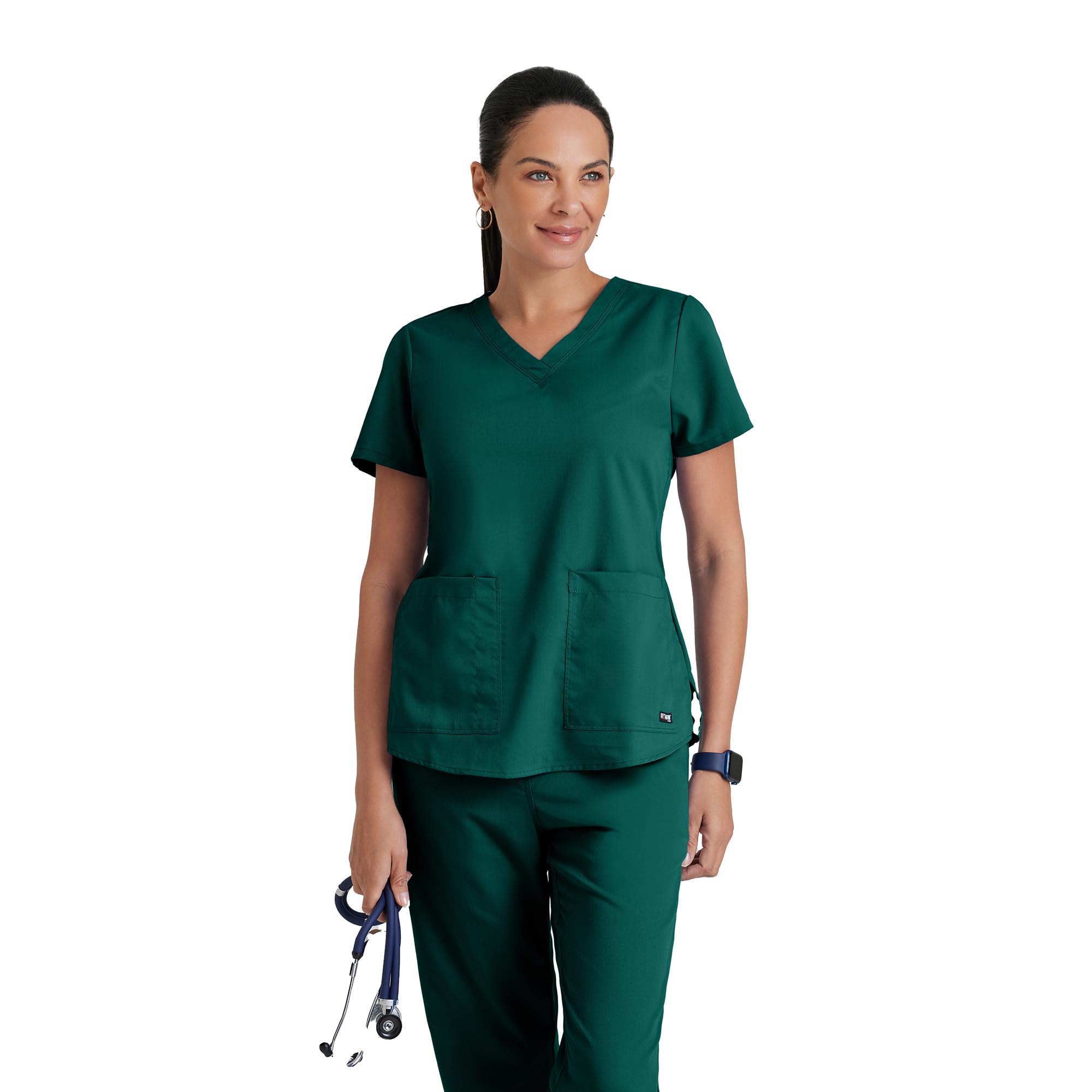 Grey's Anatomy Women's Two Pocket V-Neck Scrub Top with Shirring Back