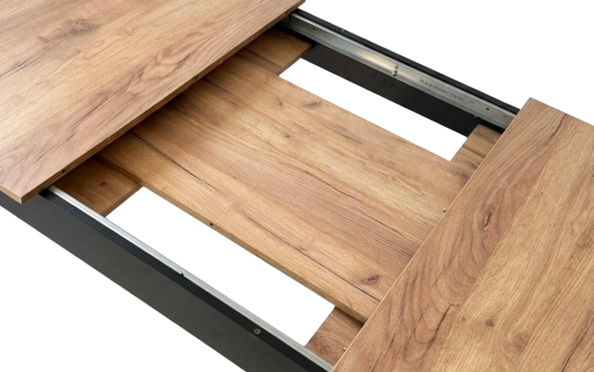 Tavolo da pranzo allungabile 120-160 x 80 cm, tavolo da cucina, tavolo da pranzo, con ripiano, telaio nero, effetto legno, cucina, sala da pranzo e soggiorno, colore: rovere artigianale