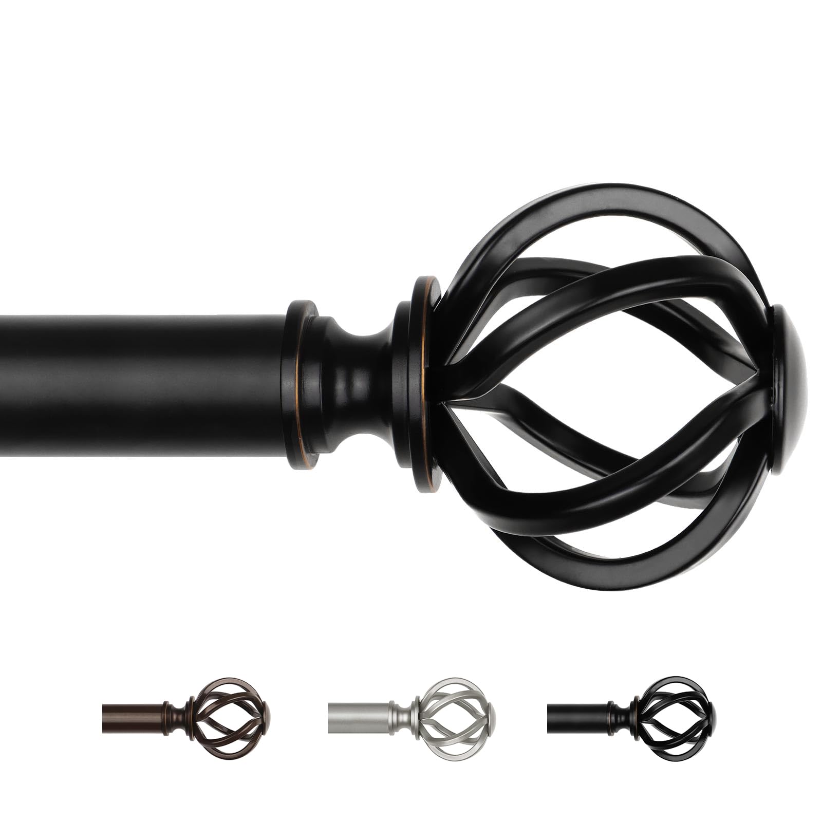 USFOOK Barra Cortina Negra 80 a 148 cm, 22 mm de Diámetro Barra de Cortinas Extensibles, Barra para Cortinas Juego Ajustable con Remates Florales para Dormitorio y Salon