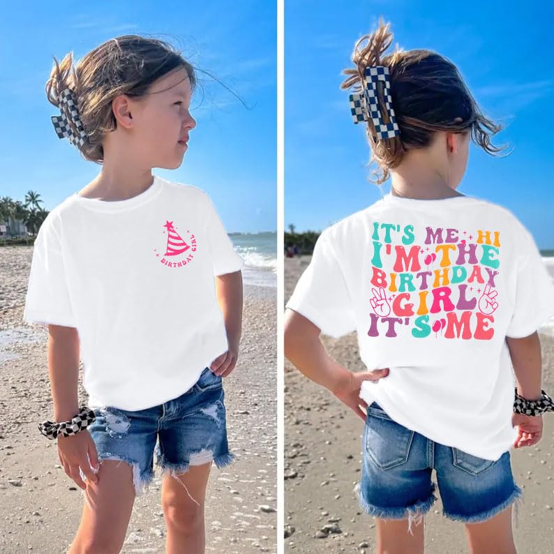 Image of LOTUCY Birthday Girl Outfit for Kids Its Me Hi Im The Birthday Girl Shirt Letter Printed Princess Birthday T-Shirt
