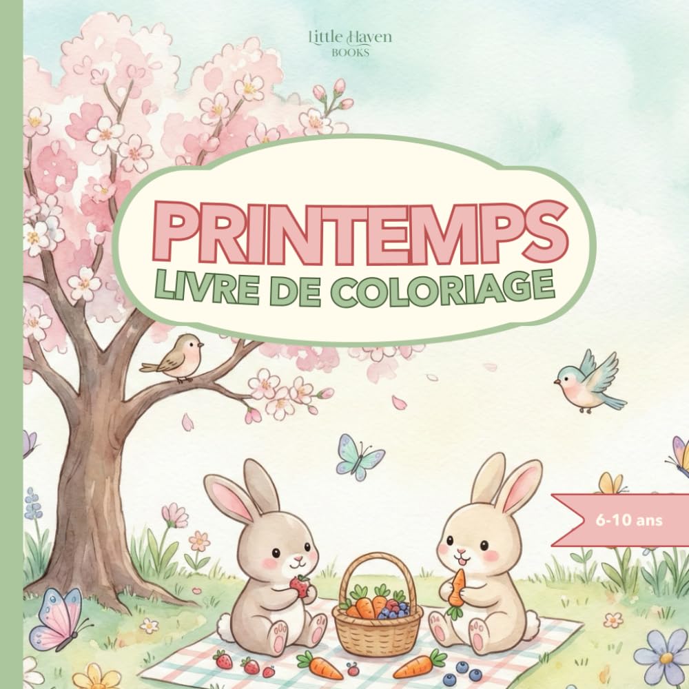 Printemps : Livre de coloriage pour enfants de 6 à 10 ans: Grands dessins à colorier pour stimuler la créativité