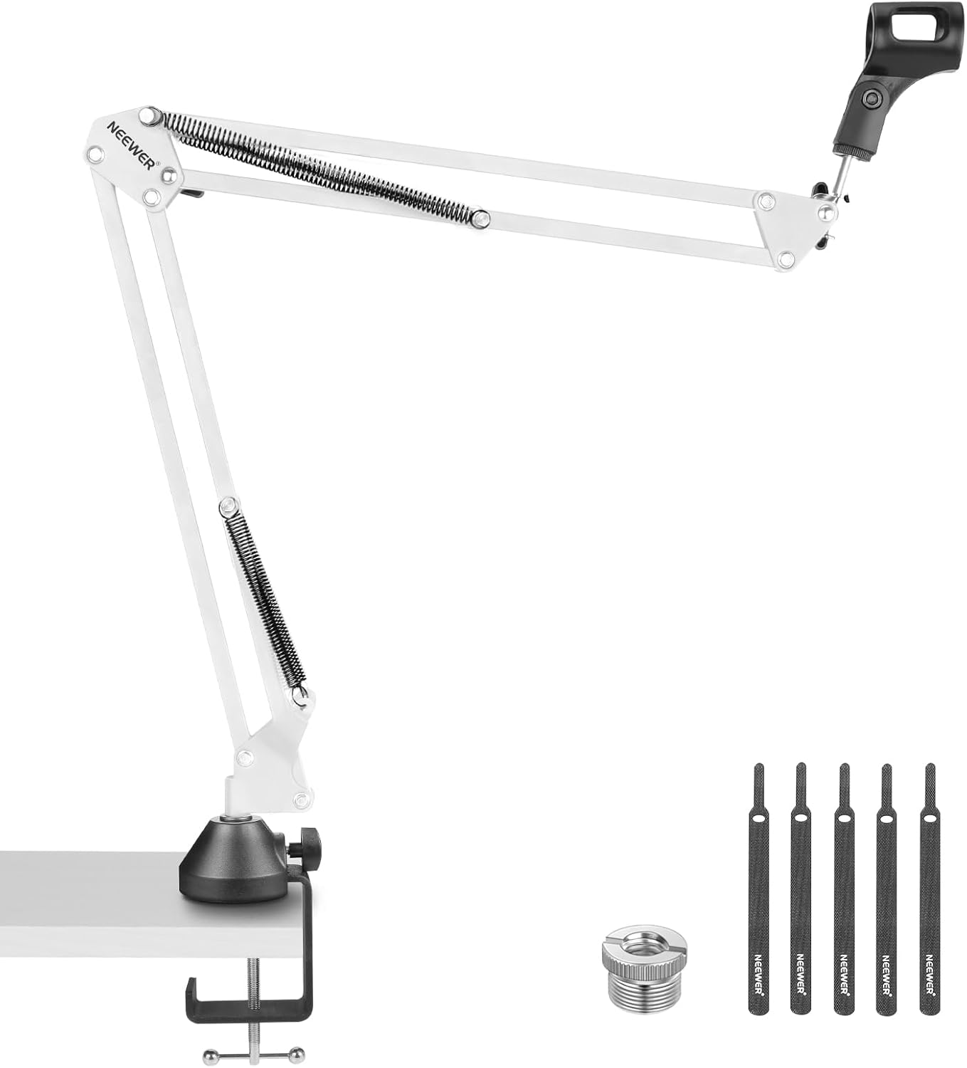NEEWER Suspension Boom Arm Scissor Mic Stand, Microphone Arm Desk Stand with 3/8″ to 5/8″ Screw, Cable Ties Compatible with Blue Yeti Snowball Yeti X Quadcast, Max Load 3.3lb/1.5kg, NW-35, White