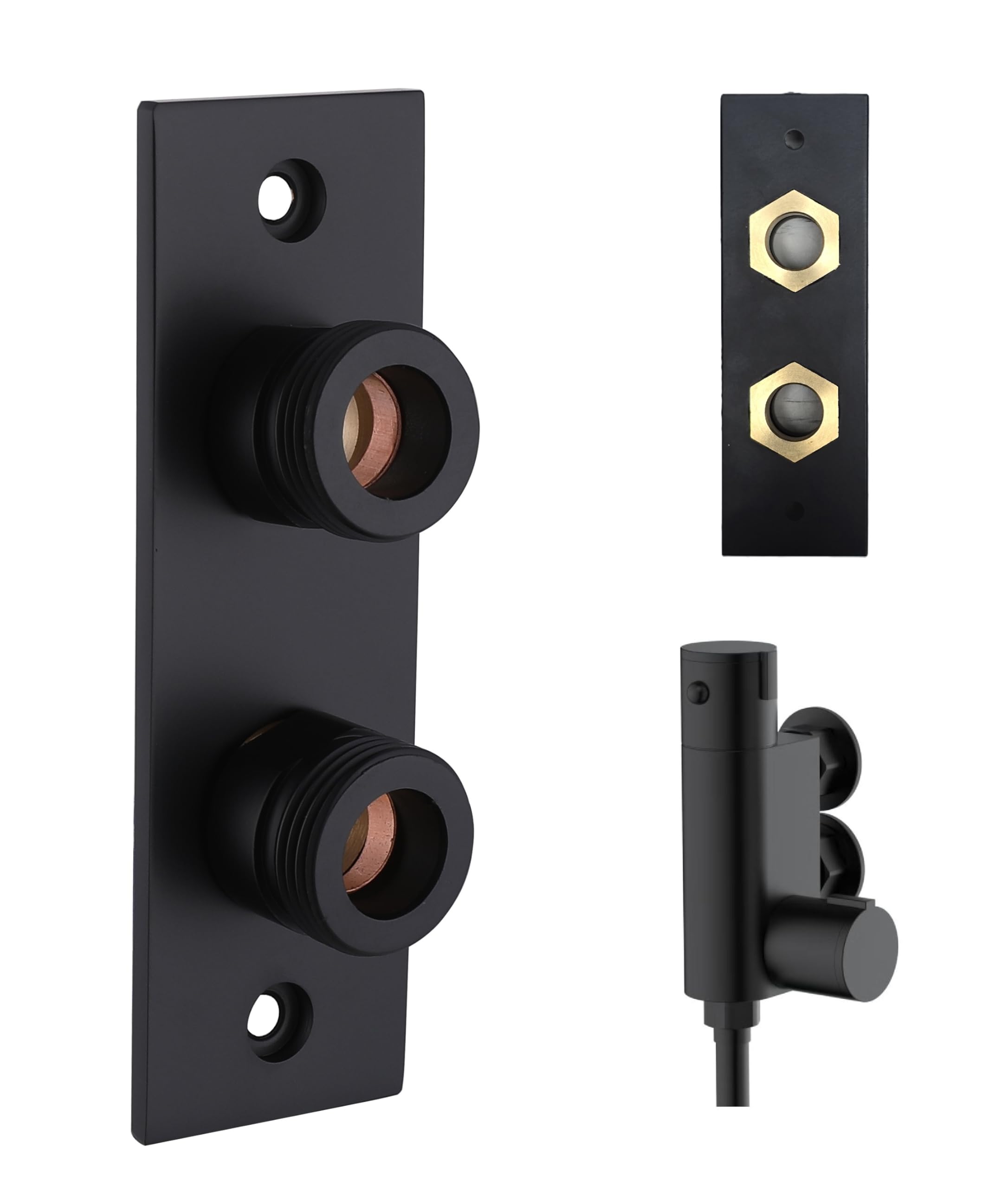 TC Mini Douche Shattaf Shower Valve Front FIX Easy Fixing Plate Bracket Matt Black - Install Tightens from The Front of The Plate