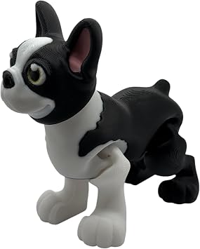 Articulated Boston Terrier Dog Fidget Toy, 3D Printed, Black and White