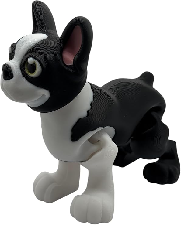 Articulated Boston Terrier Dog Fidget Toy, 3D Printed, Black and White