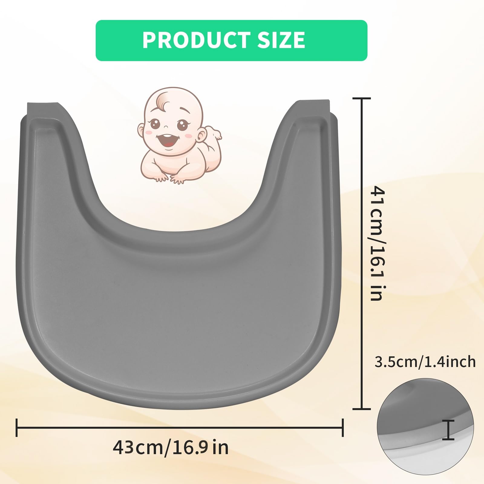 Vassoio compatibile con sedia Stokke Tripp Trapp,vassoio per seggiolone, accessori per seggiolone per bambini 6-36 mesi, fissaggio a clic rapido al seggiolone, antiscivolo, lavabile (Grigio)