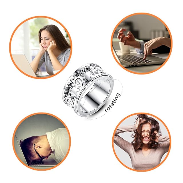Foto 3 de 7 de AMZCOM Anillo Giratorio antiestres para Hombre y Mujer, Spinner Fidget Ring Acero Inoxidable
