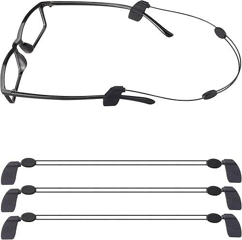 Correas ajustables para lentes de sol, sin cola, correas de retención para gafas para hombres y mujeres, 3 unidades, color negro, regular