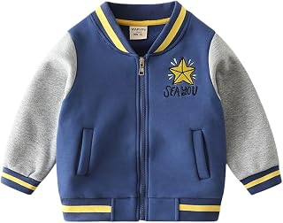 Baby Boys Girls Varsity Uniform Bomber Jacket Thick Padded Kids Long Sleeve Zip Up Letter Star Baseball Coats