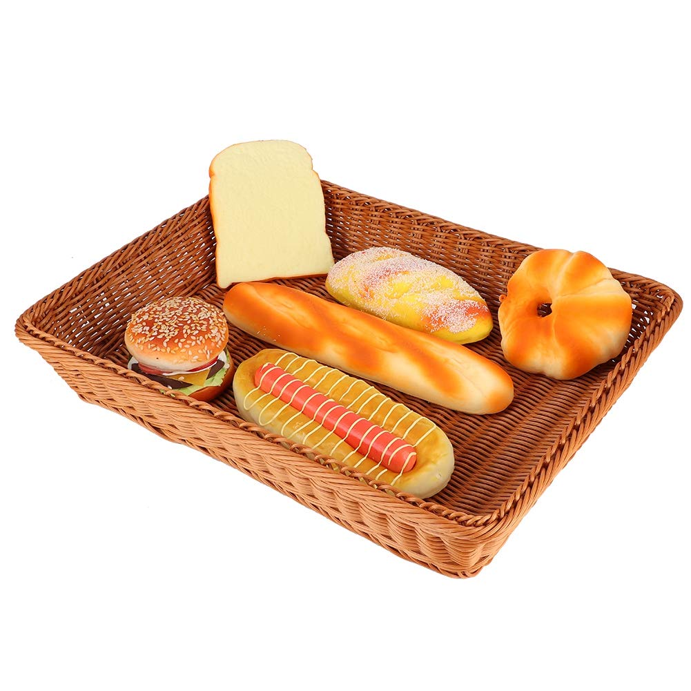 Bread Basket Rectangular Brown Weave Food Storage Basket Fruits Basket Tabletop Serving Basket for Buffet Bakery Home Restaurant Supermarket (XL)