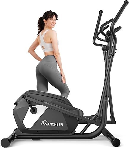 ANCHEER Máquina elíptica de ejercicios, máquina elíptica para el hogar con accionamiento magnético ultra suave, entrenador elíptico de resistencia