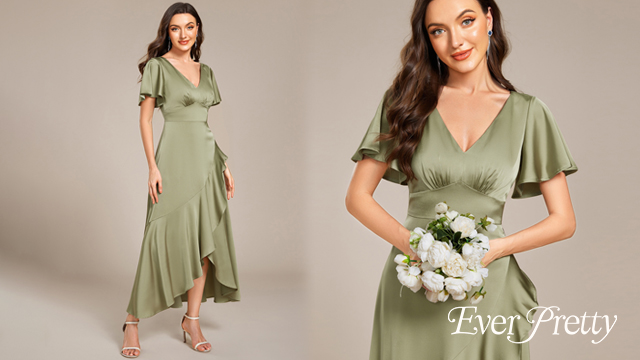 ever-pretty satin high slit knot maxi dress reviews pretty EZRA| Plus Size Thigh-High SlitTulip Sleeve Formal Dress