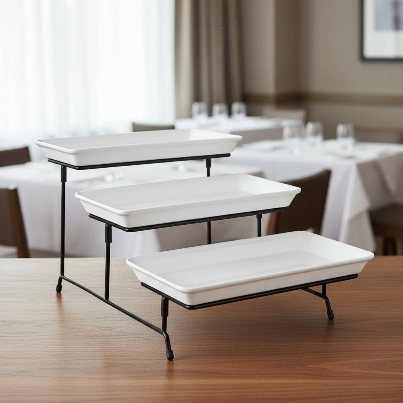 Qianly Alzata per Dolci Vassoio Espositore Supporto Buffet Porta Pasticcini in Lega di Vassoi in Melamina Facili da Pulire Adatta per Bar Pasticcerie Sale , 12 Pollici , Gambe Oblique Nere